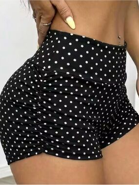High-Waist Black Polka Dot Ruched Women’s Shorts